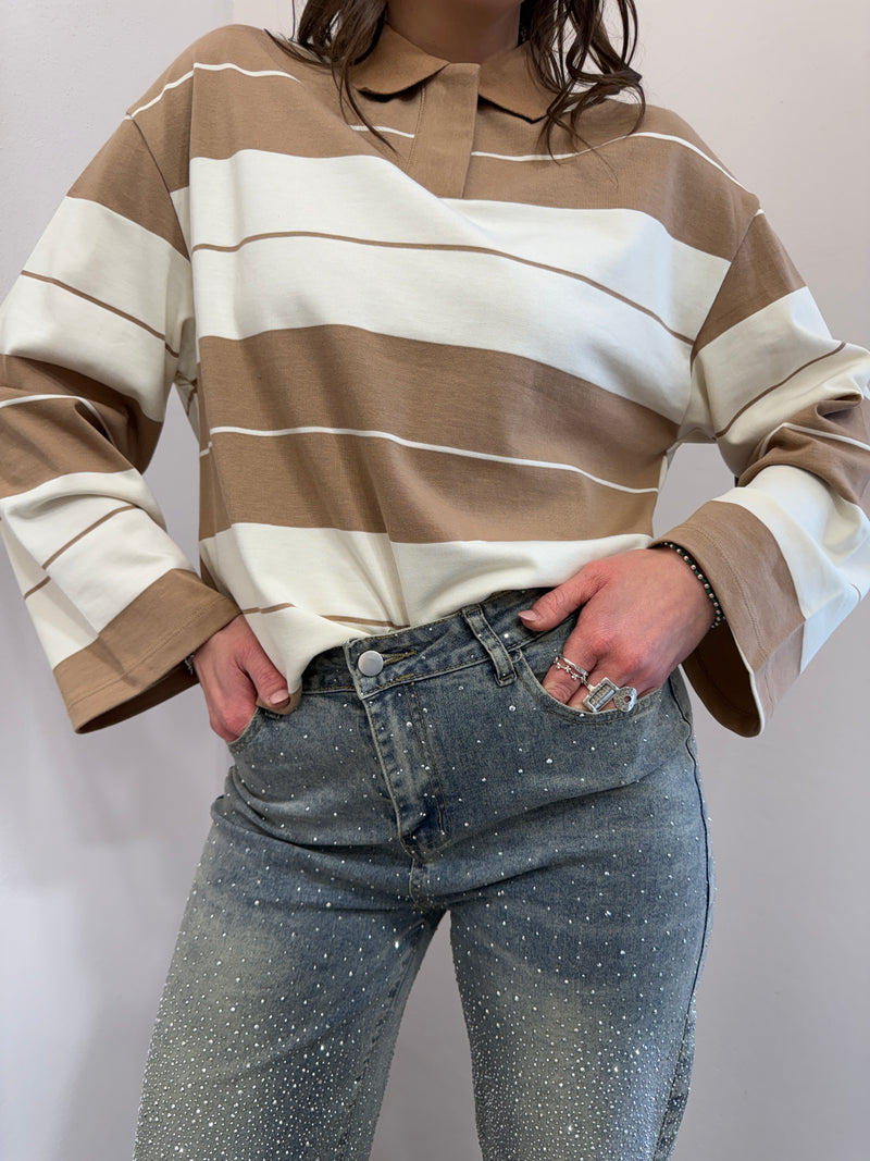 Polo a righe beige Lumina