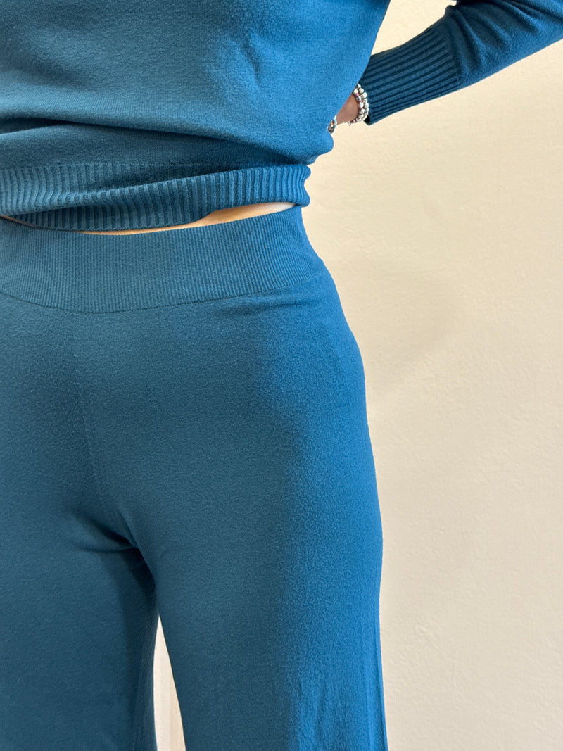 Pantalone a palazzo in viscosa petrolio Kontatto
