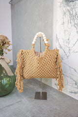 Borsa in maglia cammello con tracolla removibile