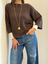 Maglione in alpaca manica 3/4 color cioccolato Kontatto