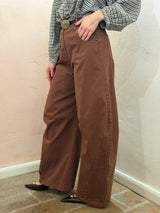 Pantaloni Wide-Leg in Cotone - Marrone Tabacco - Tensione in