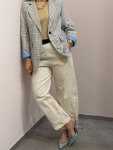 Blazer Oversize Vichy in Celeste Polvere