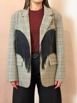 Blazer a quadri con frange statement- Lumina