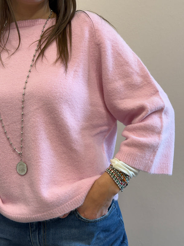 Maglione in alpaca manica 3/4 rosa Kontatto