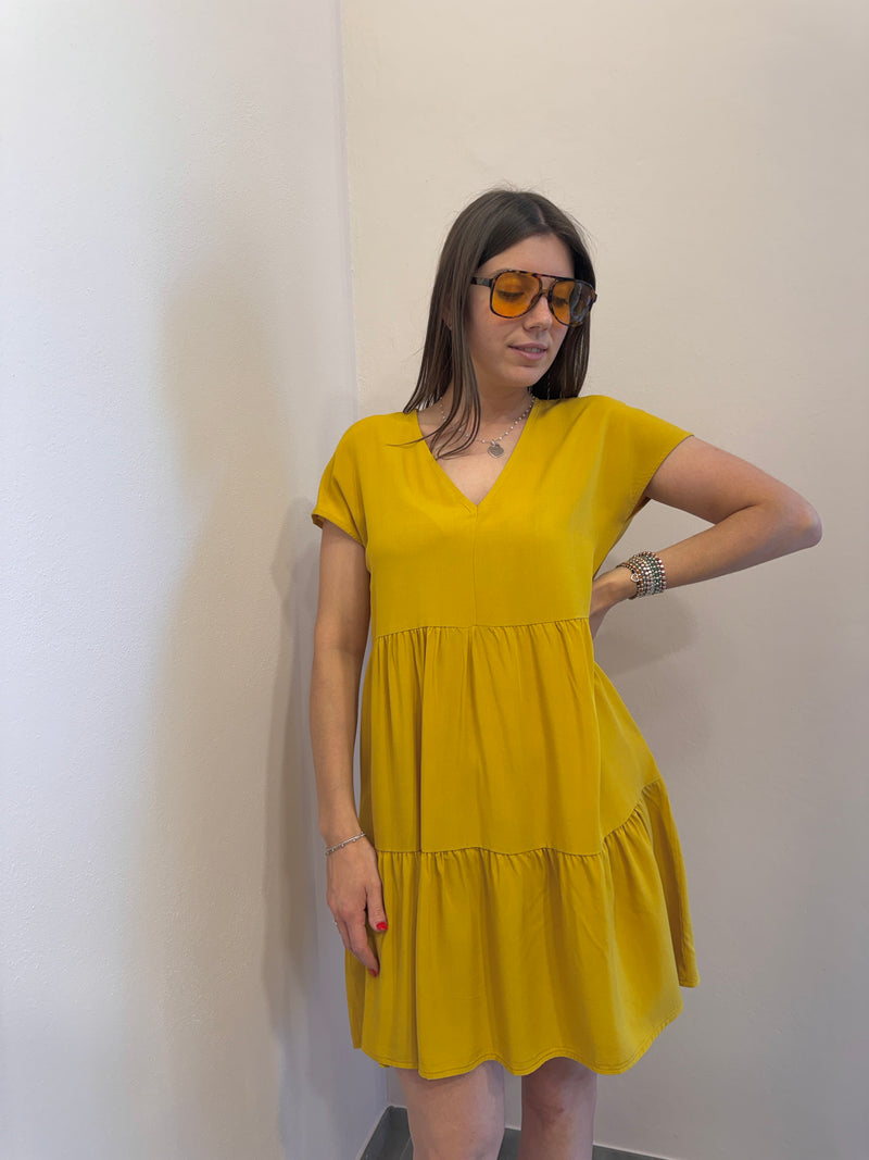 Abito corto a balze senape Kontatto