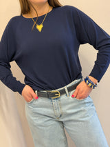 Maglia in viscosa girocollo, raglan Kontatto blu notte