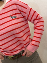 Maglione a righe con bassotto– Rosa e Rosso