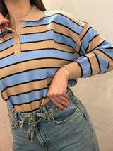 Maglia a polo a righe – Azzurro e Beige - Tensione in