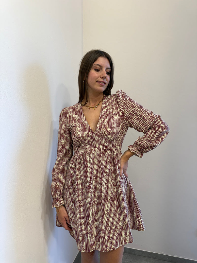 Abito corto fiori bordeaux Kontatto