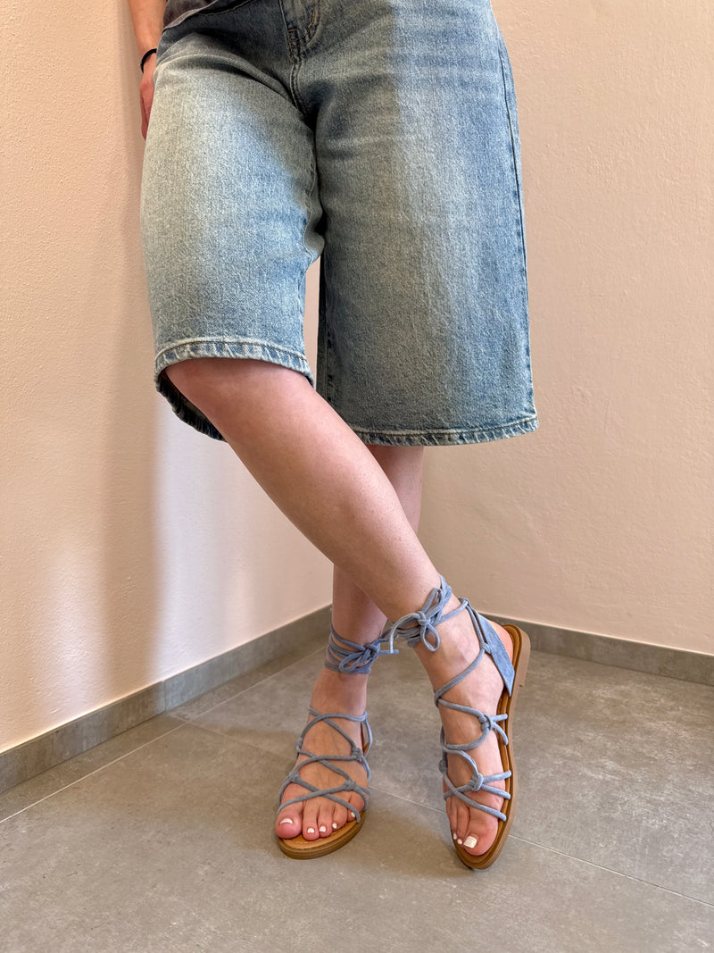 Sandali stringati in corda scamosciata