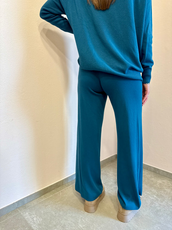 Pantalone a palazzo in viscosa petrolio Kontatto
