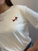 Maglietta ricamata bassotto rosso