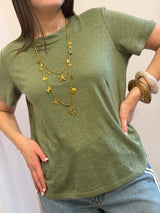 T-shirt oliva in lino- Art Love