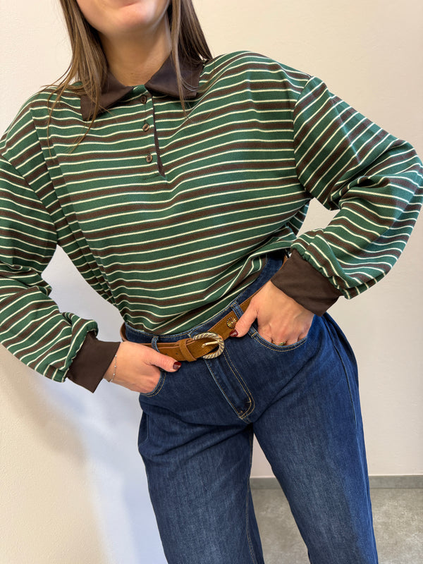 Polo a righe verde/marrone
