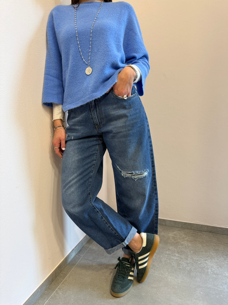 Maglione in alpaca manica3/4 color cielo Kontatto