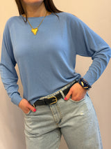 Maglia in viscosa girocollo, raglan Kontatto color Denim