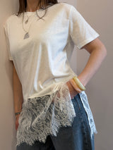 Maglia manica corta con bordo in pizzo