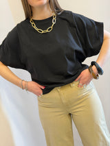 T-shirt maniche a pieghe nera Kontatto
