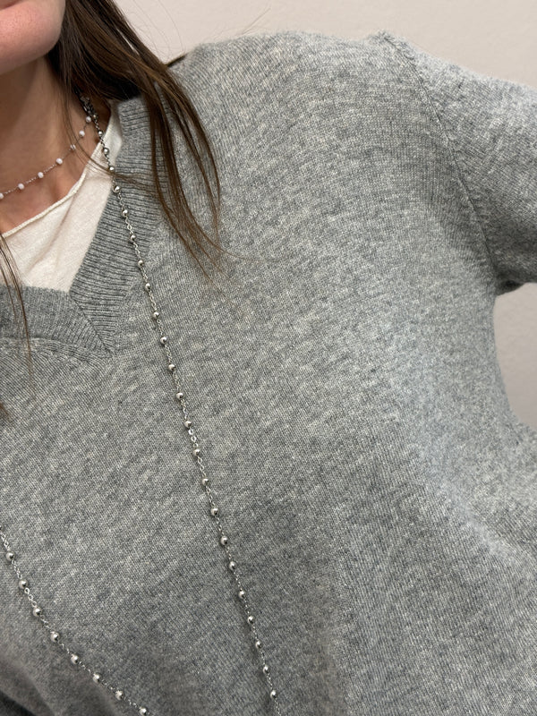 Maglioncino a V misto cashmere grigio