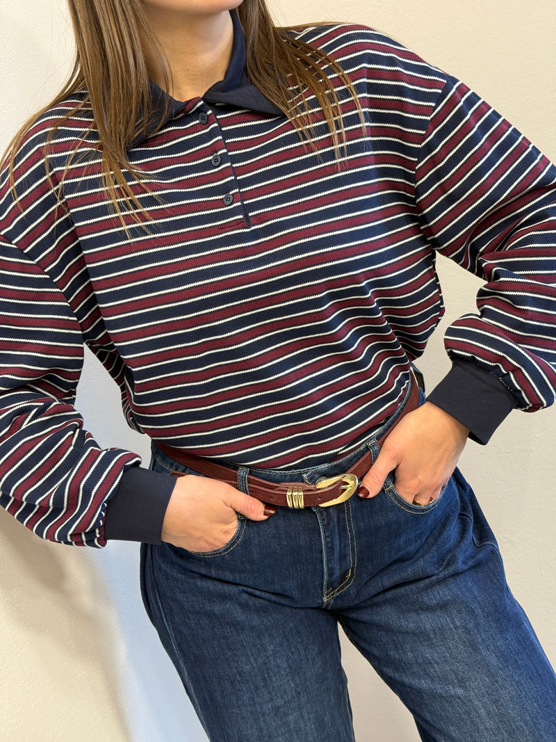 Polo a righe Blu/Borgogna
