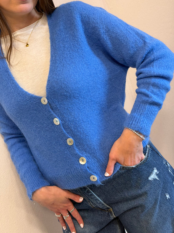 Cardigan con bottoni in madreperla azzurro cielo Kontatto