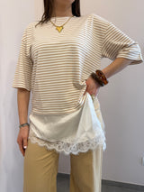 Maglia rigata beige + bordi in pizzo Susy mix