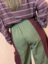 Pantalone a contrasto con coulisse , Verde Oliva e Bordeaux - Lumina