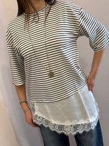 Maglia rigata blu+ bordi in pizzo Susy Mix