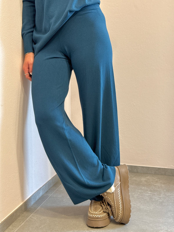 Pantalone a palazzo in viscosa petrolio Kontatto
