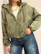Giubbino Windbreaker Oversize con Cappuccio oliva