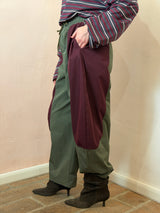 Pantalone a contrasto con coulisse , Verde Oliva e Bordeaux - Lumina