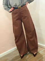 Pantaloni Wide-Leg in Cotone - Marrone Tabacco - Tensione in