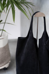Borsa shopper in suede nera
