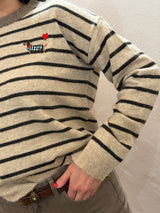 Maglione a righe con bassotto– Beige e Marrone