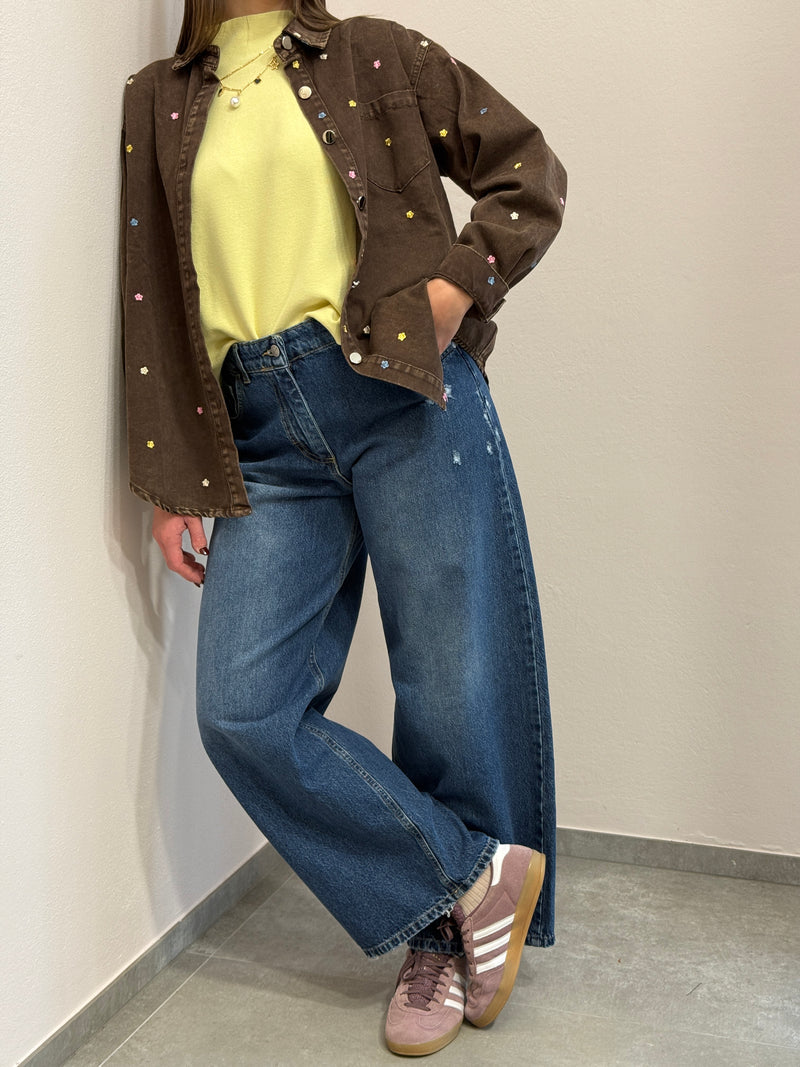 Camicia ricamata in denim Cioccolato