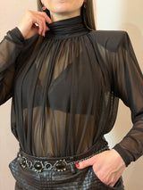 Body in tulle semitrasparente con spalline strutturate - Lumina