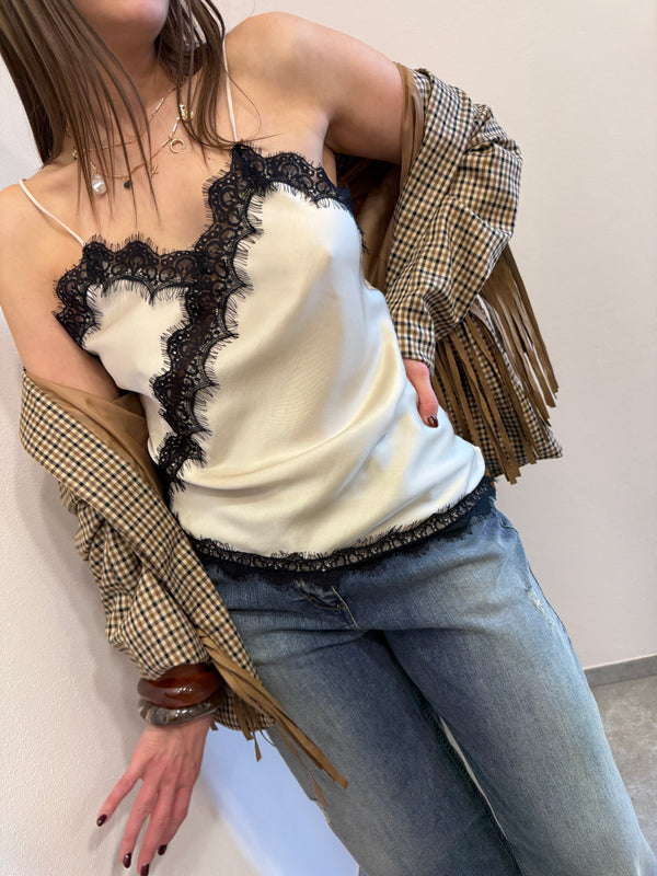 Canotta satin in pizzo