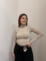 Maglia collo alto misto cashmere beige mélange