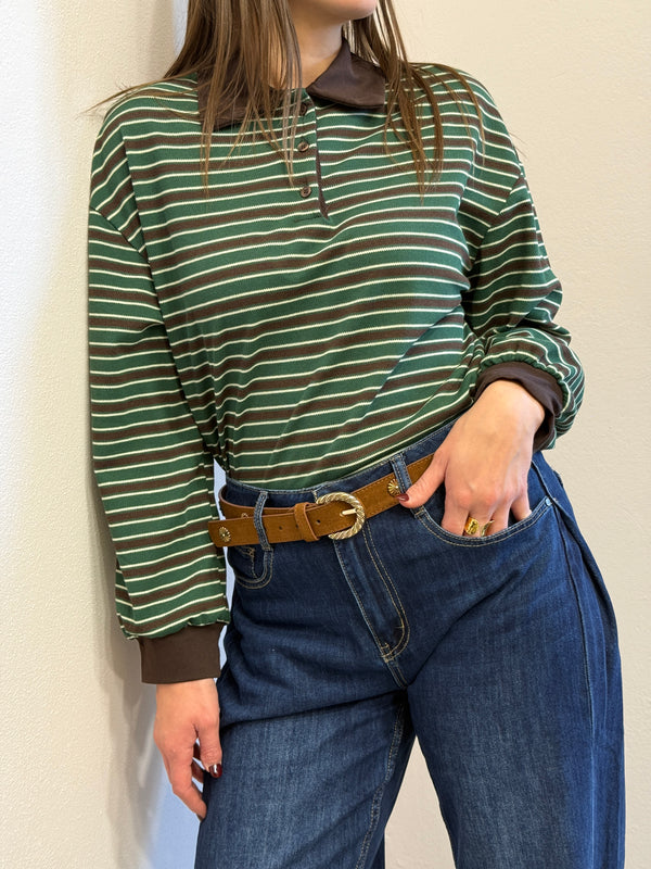 Polo a righe verde/marrone