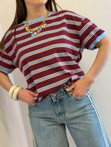 T-shirt a righe bordeaux / azzurro - Tensione in