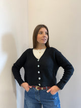 Cardigan con bottoni in madreperla Nero Kontatto