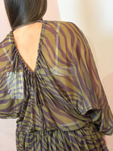 Abito corto in tulle stampa animalier verde/bordeux - Lumina
