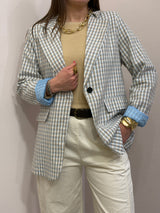 Blazer Oversize Vichy in Celeste Polvere