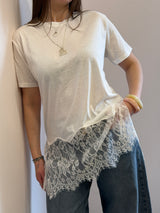 Maglia manica corta con bordo in pizzo