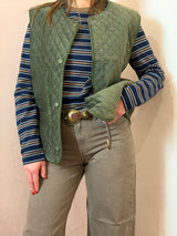 Maglia a righe blu- tortora, girocollo - Lumina