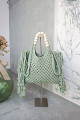 Borsa in maglia color salvia  con tracolla removibile