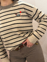 Maglione a righe con bassotto– Beige e Marrone