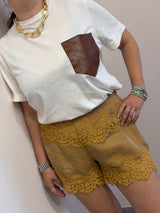 Short in pizzo senape Tensione in