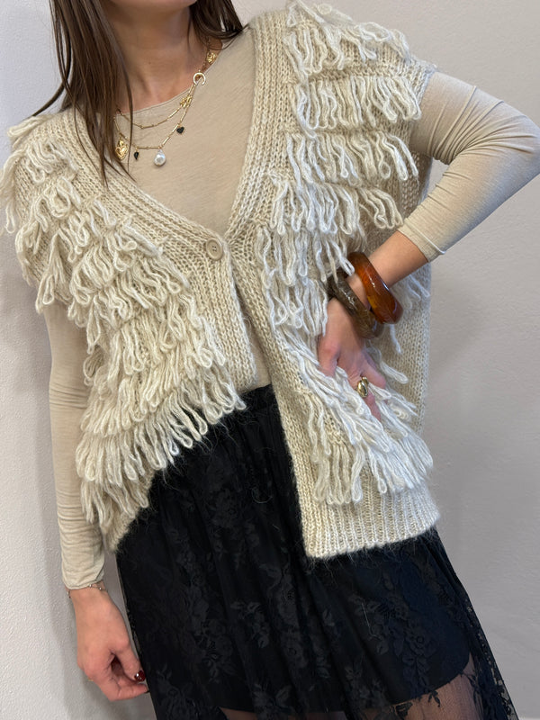 Gilet punto pannocchia sfrangiato