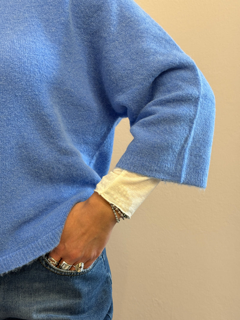 Maglione in alpaca manica3/4 color cielo Kontatto